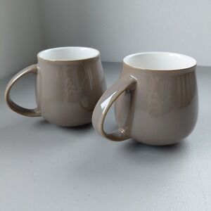 2 Denby Mugs TRUFFLE AB Set Pot Belly Slopped D Handle Ceramic England VTG